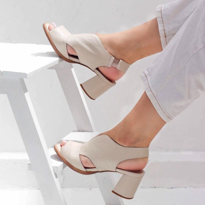 Damen-Sandalen mit Blockabsatz und offener Zehenpartie für Arbeit & besondere Anlässe, gepolstertes Fußbett, stabiler Absatz, eleganter Abendschuh | Thomler