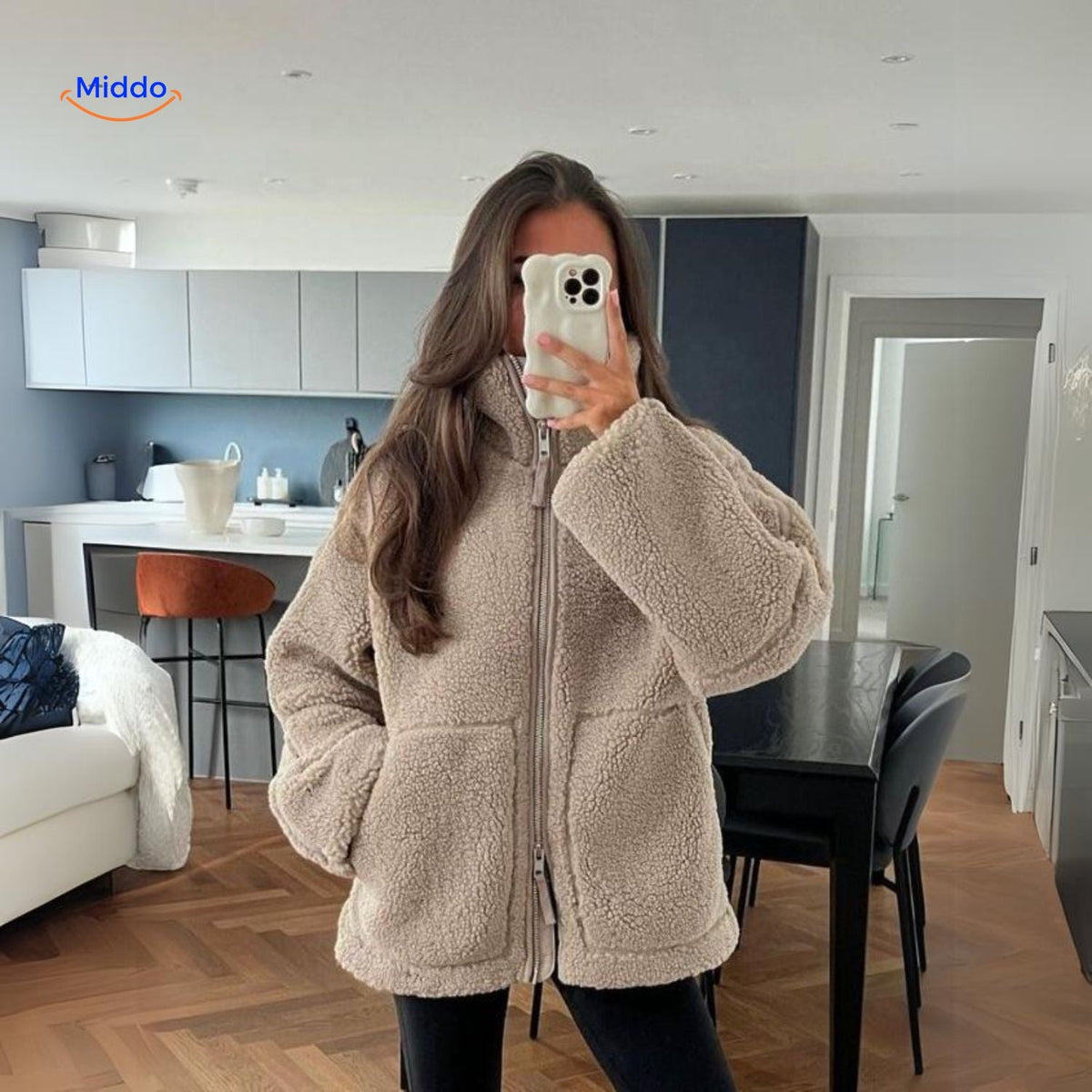 Faux Shearling Jacket with Stand Collar for Women – Plush Sherpa Winter Coat