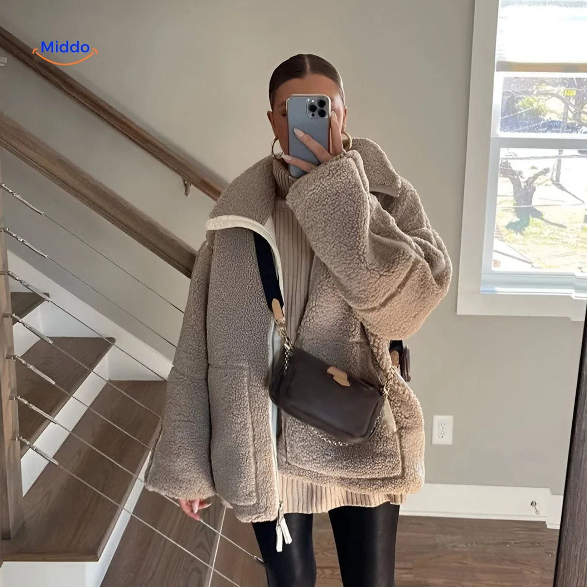 Faux Shearling Jacket with Stand Collar for Women – Plush Sherpa Winter Coat