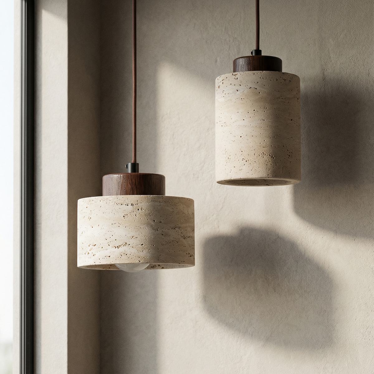 Hanglamp met textuur in steenlook en natuurlijke nerfafwerking voor keukeneiland en eetkamer, modern minimalistisch plafondarmatuur | Thomler