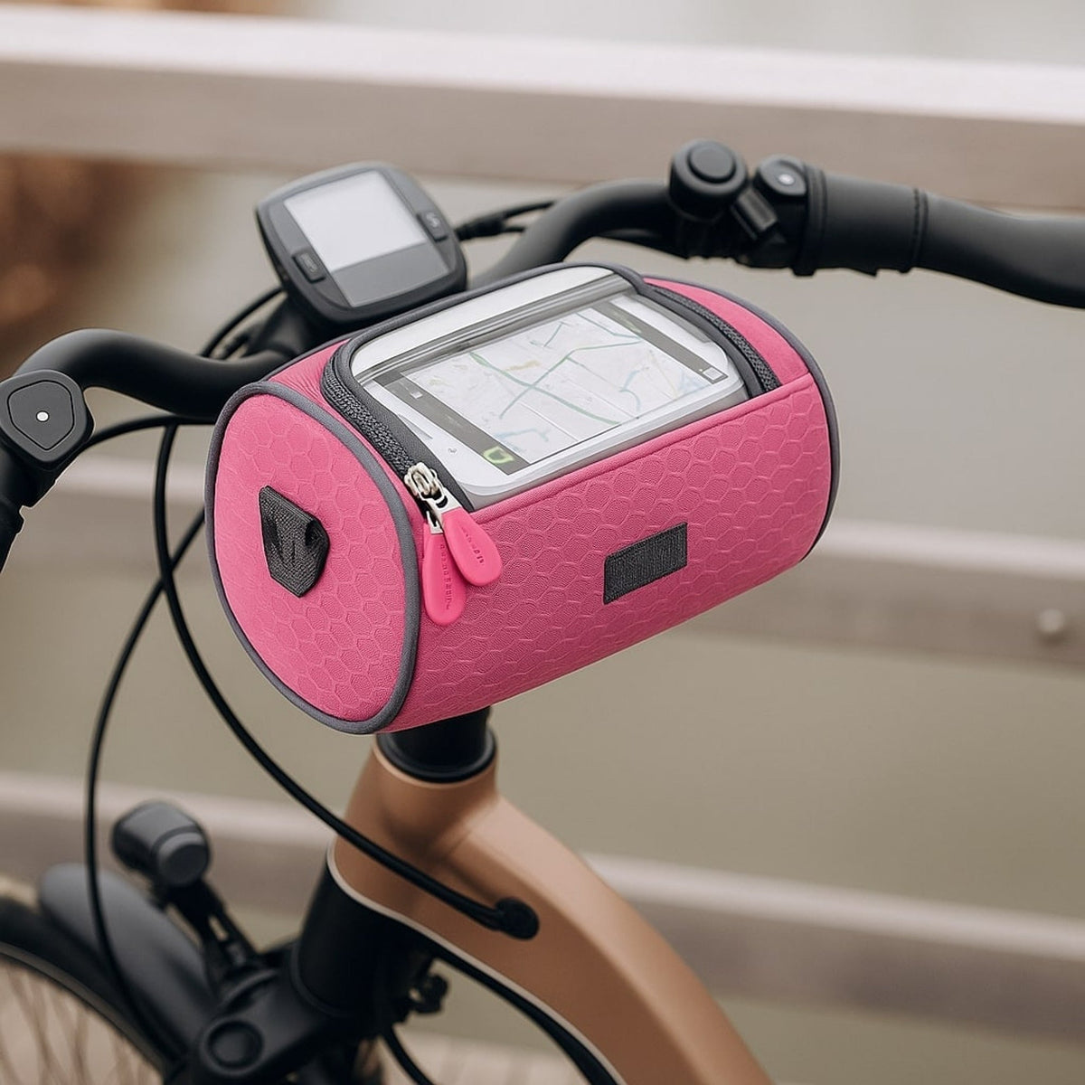 Waterdichte fietstas voor aan het stuur met transparant telefoonvak voor veilige toegang en stabiele bevestiging op het fietsstuur
