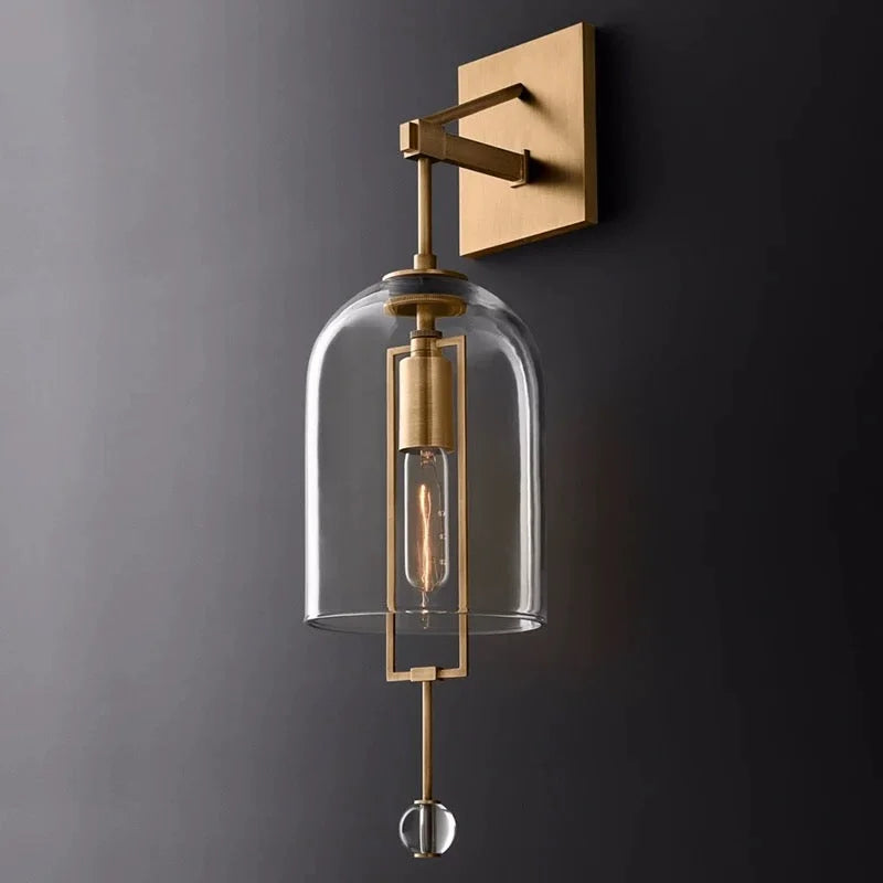 Elongated Glass Bell Sconce with Suspended Copper Frame 23 in Tall for Bedrooms Hallways Living Rooms Modern Vertical Wall Lighting Fixture | Thomler