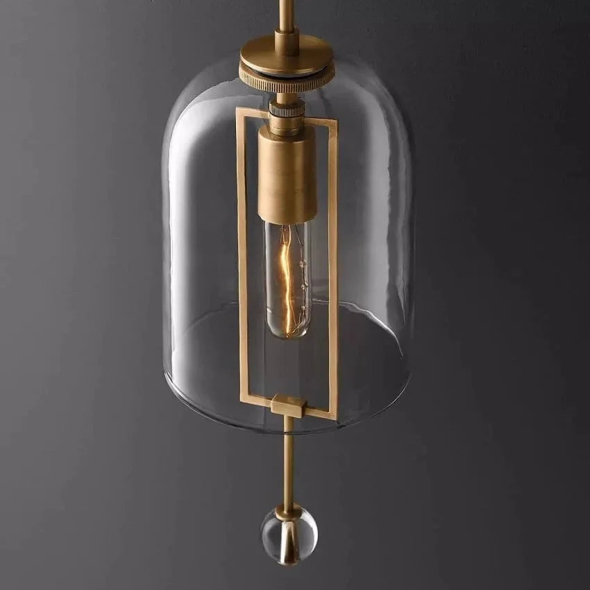 Elongated Glass Bell Sconce with Suspended Copper Frame 23 in Tall for Bedrooms Hallways Living Rooms Modern Vertical Wall Lighting Fixture | Thomler