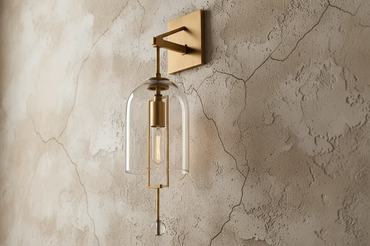 Elongated Glass Bell Sconce with Suspended Copper Frame 23 in Tall for Bedrooms Hallways Living Rooms Modern Vertical Wall Lighting Fixture | Thomler
