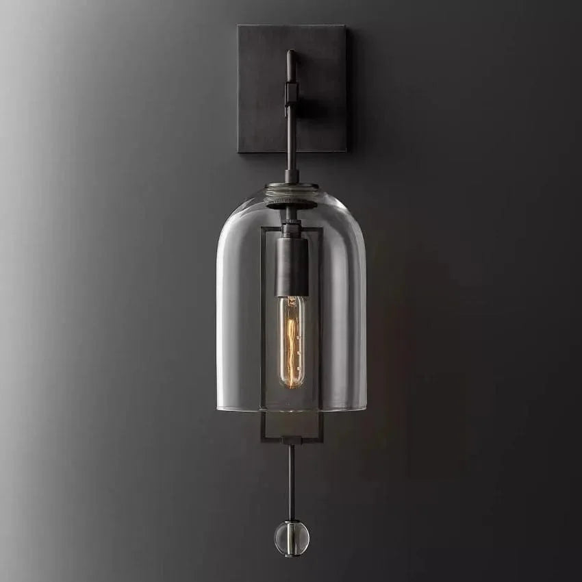 Elongated Glass Bell Sconce with Suspended Copper Frame 23 in Tall for Bedrooms Hallways Living Rooms Modern Vertical Wall Lighting Fixture | Thomler