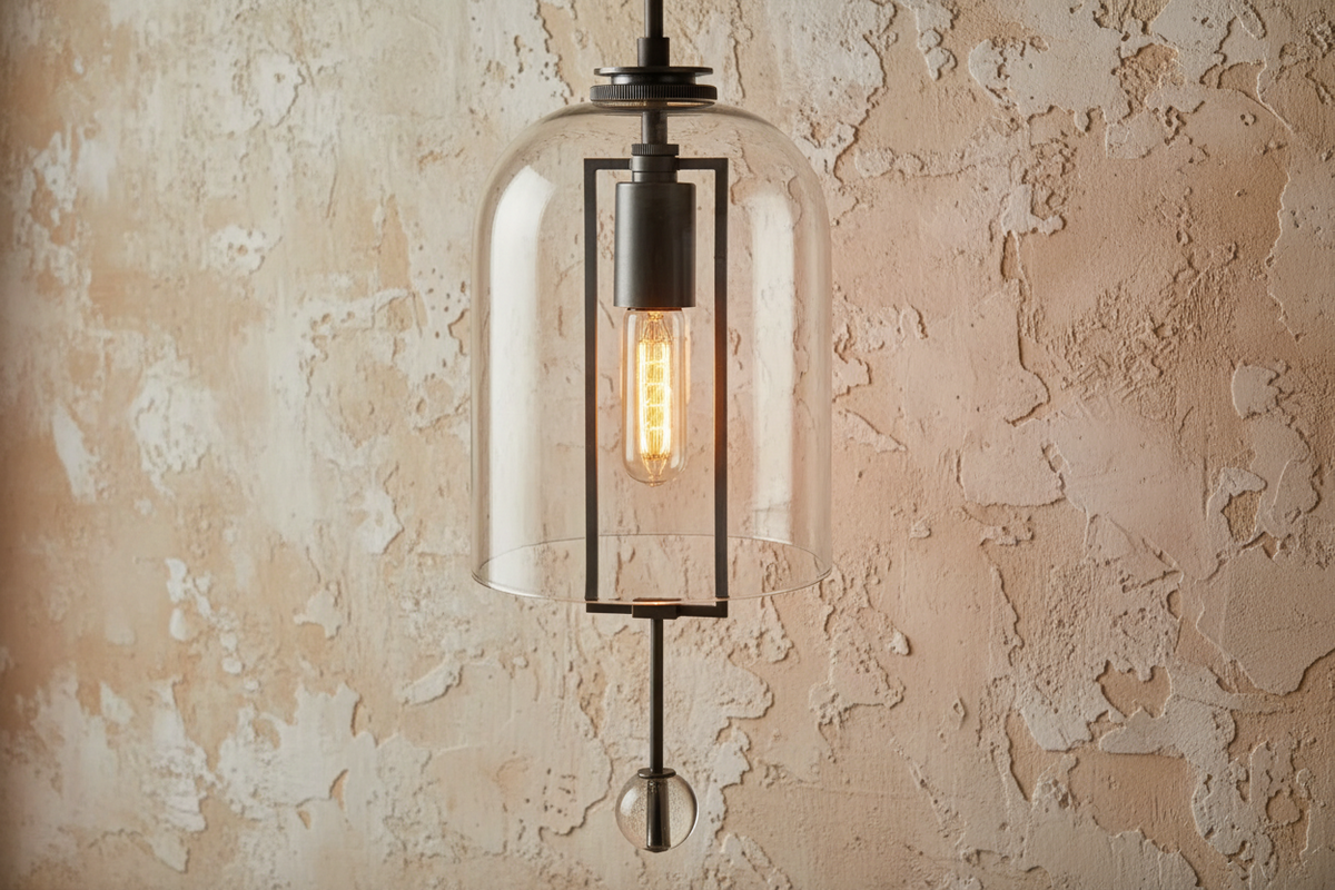Elongated Glass Bell Sconce with Suspended Copper Frame 23 in Tall for Bedrooms Hallways Living Rooms Modern Vertical Wall Lighting Fixture | Thomler