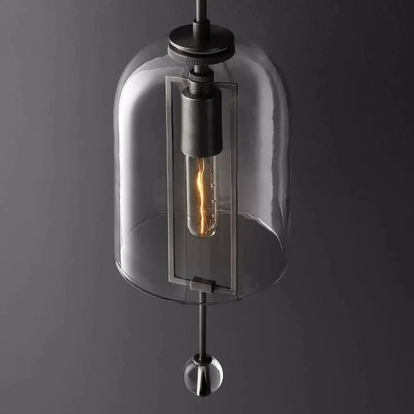 Elongated Glass Bell Sconce with Suspended Copper Frame 23 in Tall for Bedrooms Hallways Living Rooms Modern Vertical Wall Lighting Fixture | Thomler