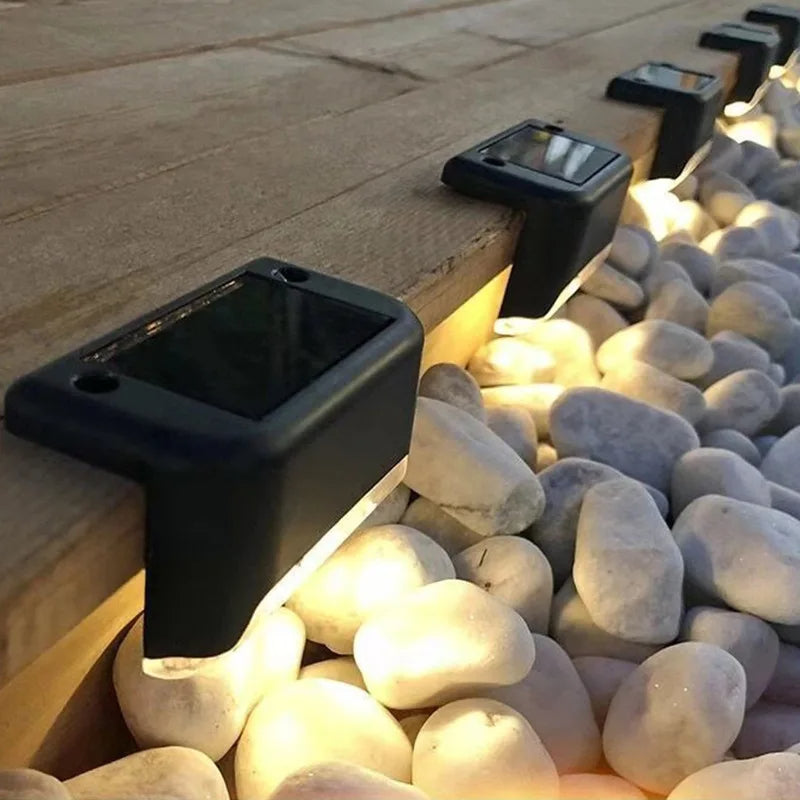 Solar-Deckleuchten für den Außenbereich, wasserdichte LED-Stufenleuchten für Terrassentreppen, Zäune, Wege und Gärten, kabellose Wandmontage, warmes Licht, 5er-Pack