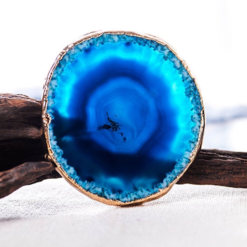 Natural Stone Drink Coasters Gold Rim Blue Geode Slice 3.5 Inch Set Decorative Protection for Coffee Table Kitchen Dining Room Home | Thomler