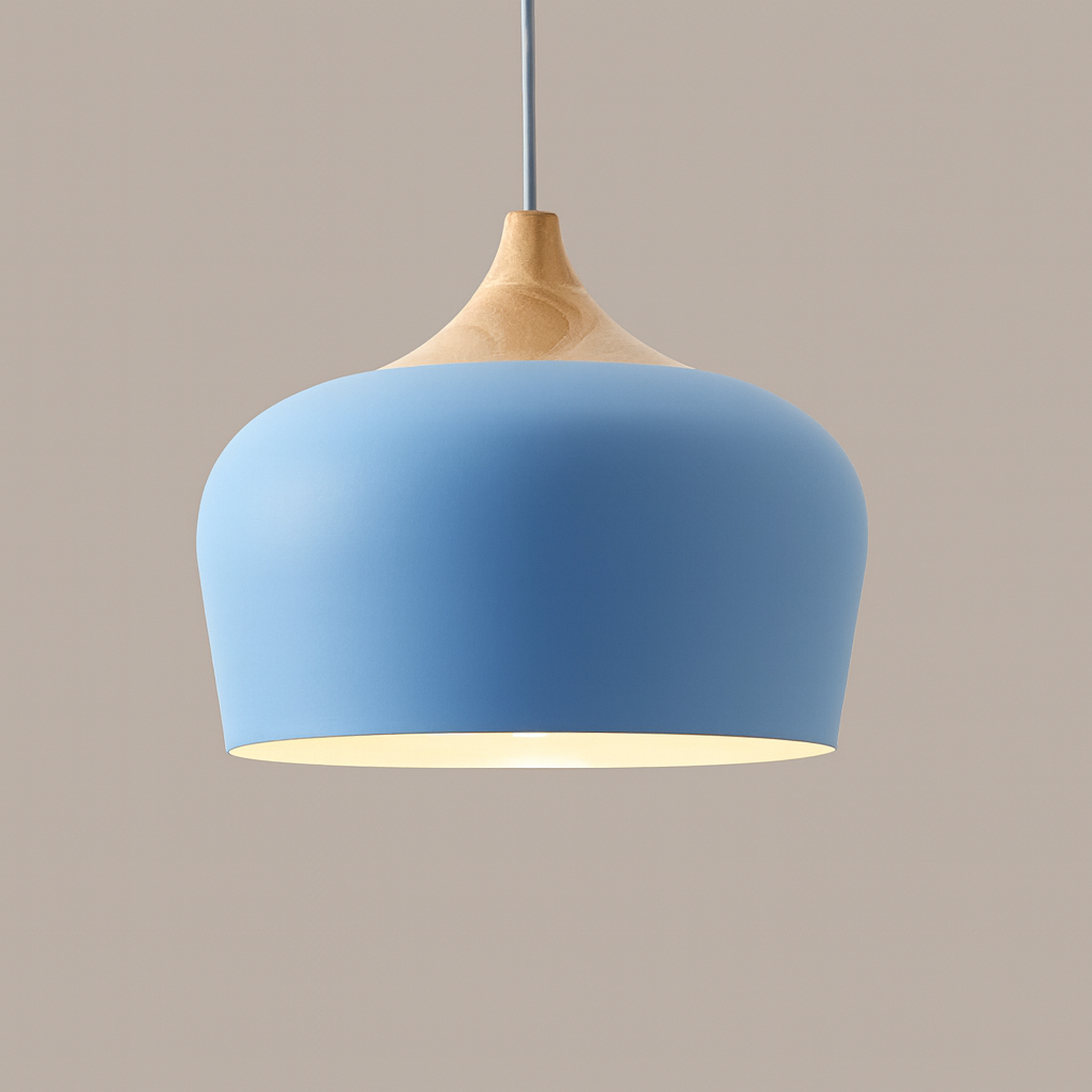 Hängeleuchte mit kuppelförmigem Schirm aus Holz & Metall, 35,6 cm, Pastell-Finish, für Kücheninsel, Esszimmer, Kinderzimmer, Arbeitsbereich, E27-Fassung, höhenverstellbares Kabel | Thomler