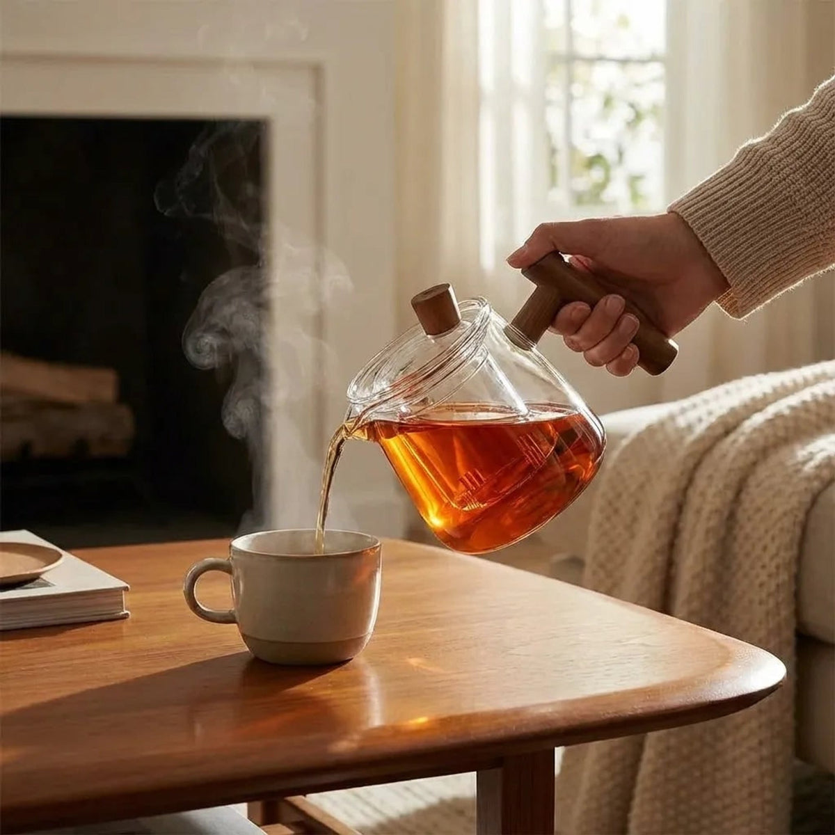 Borosilicate Glass Teapot With Infuser And Wooden Handle For Loose Leaf Tea