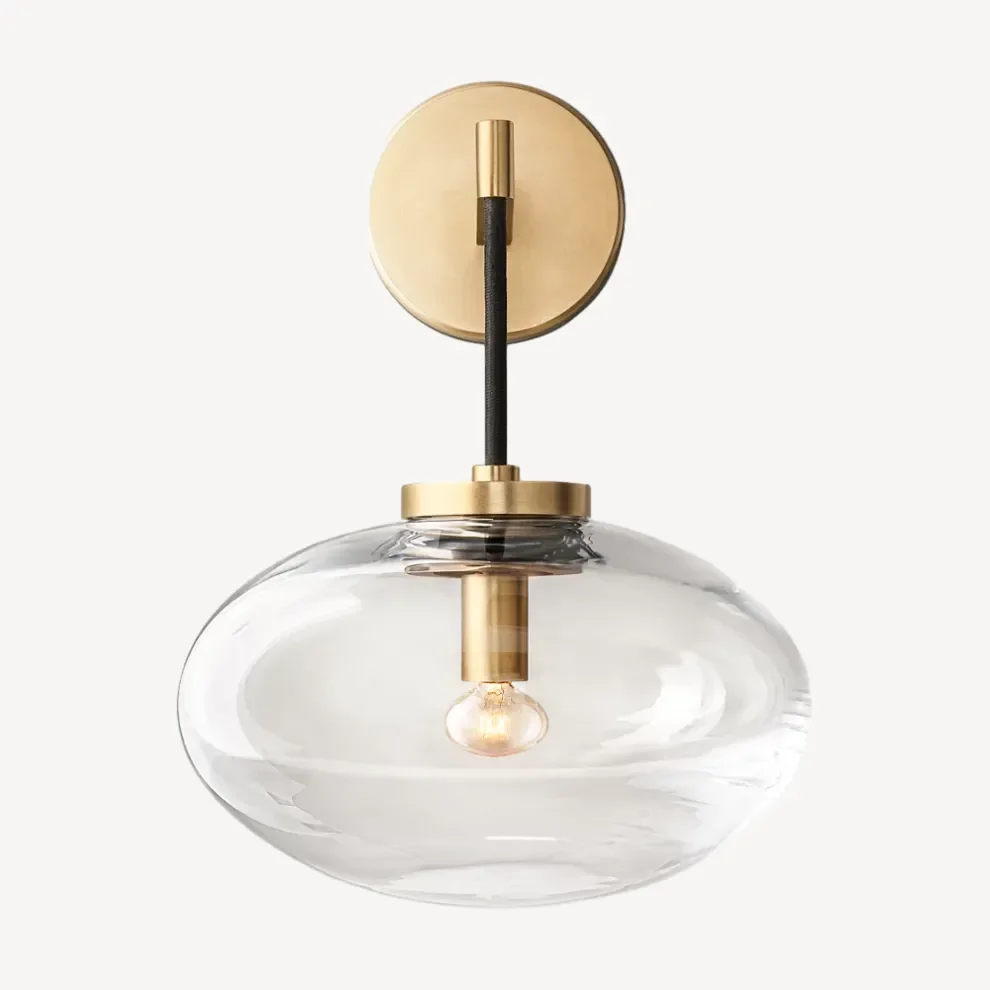 Amber Glass Sconce Light Fixture Copper Finish 10.6 inch for Bedroom Hallway Living Room Modern Wall Mount Accent Lighting | Thomler