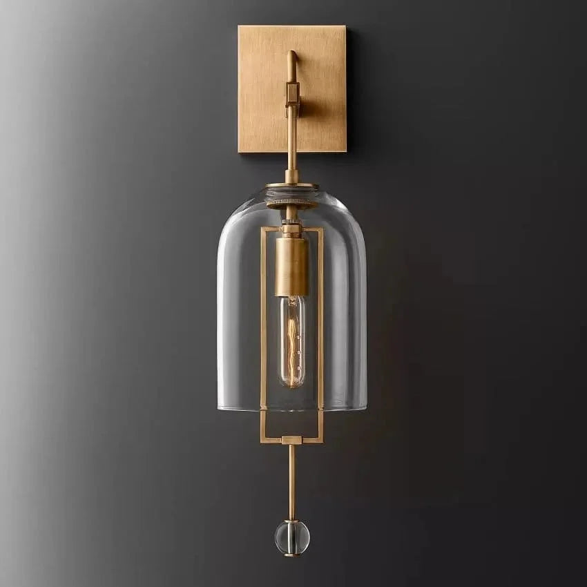 Glass Bell Sconce 23 Inch Tall Clear Shade Copper Metal Frame Wall Light for Bedroom Hallway Modern Ambient Lighting Fixture for Entryway Li | Thomler
