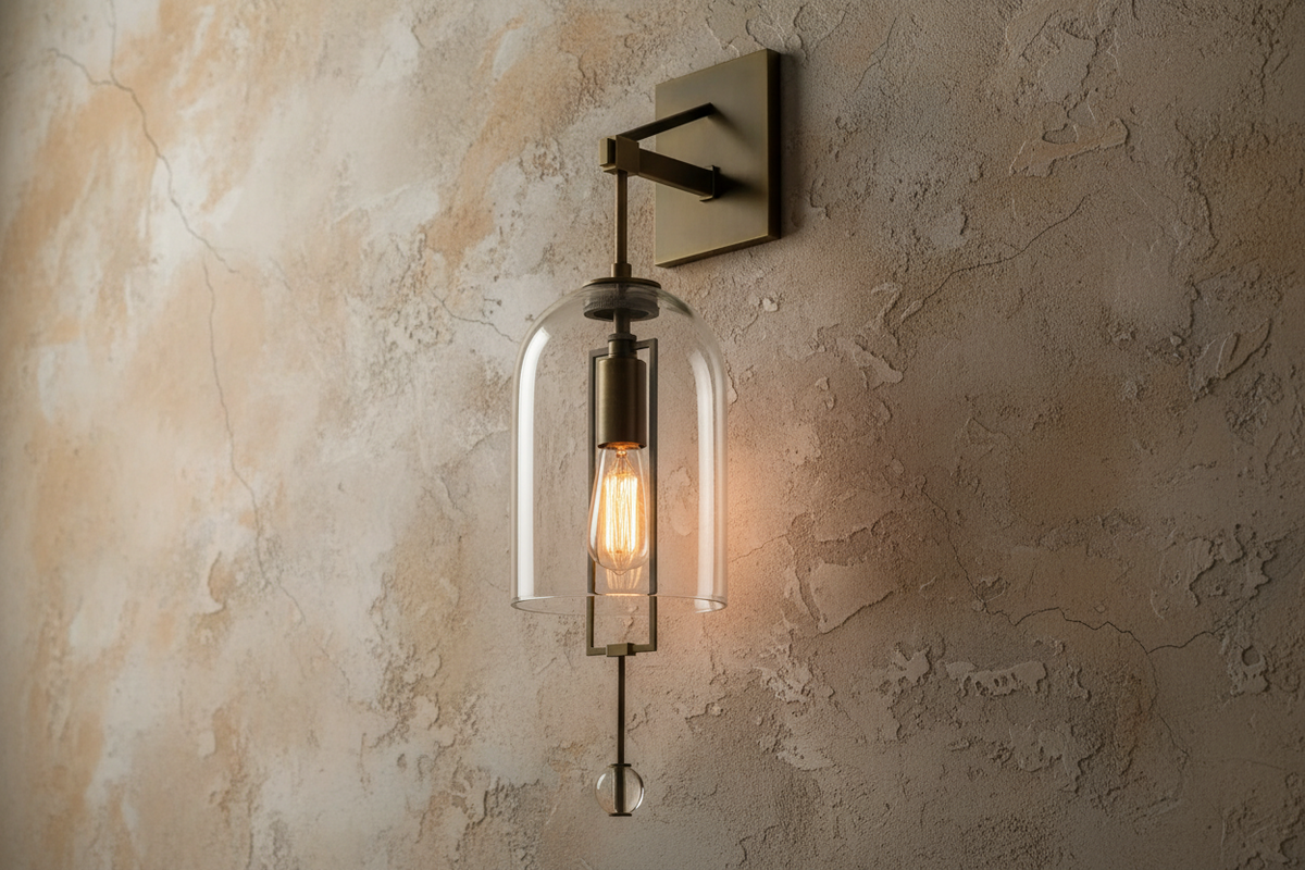 Glass Bell Sconce 23 Inch Tall Clear Shade Copper Metal Frame Wall Light for Bedroom Hallway Modern Ambient Lighting Fixture for Entryway Li | Thomler
