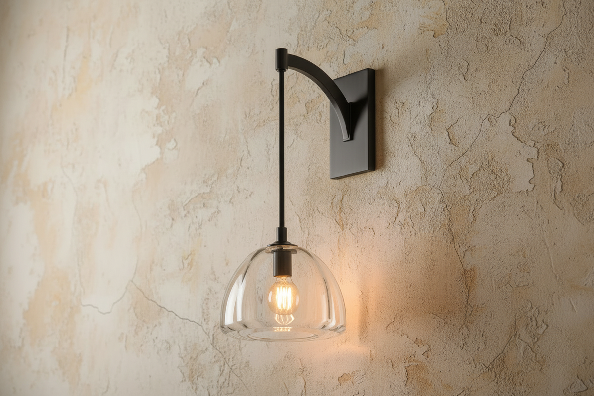 Glass Shade Sconce Light 16 in Copper Arm for Bedroom Hallway Ambient Lighting Fixture Brass Black Metal Industrial Style Wall Mount | Thomler