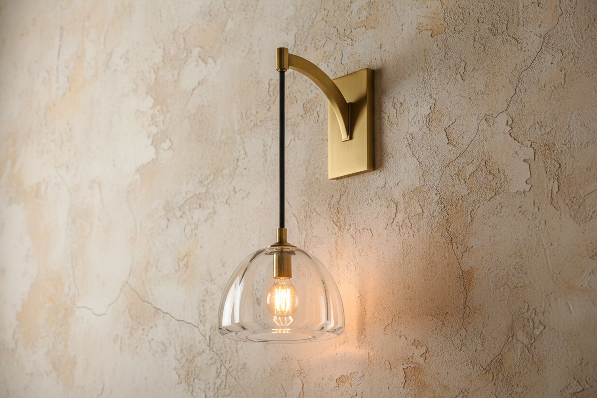 Glass Shade Sconce Light 16 in Copper Arm for Bedroom Hallway Ambient Lighting Fixture Brass Black Metal Industrial Style Wall Mount | Thomler