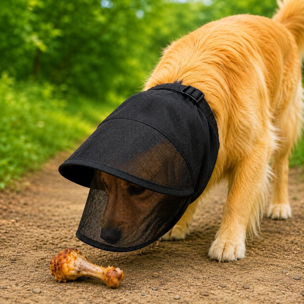 Breathable Anti-Scavenging Dog Muzzle for Walks – Mesh Hood Helps Block Food Scraps & Trash