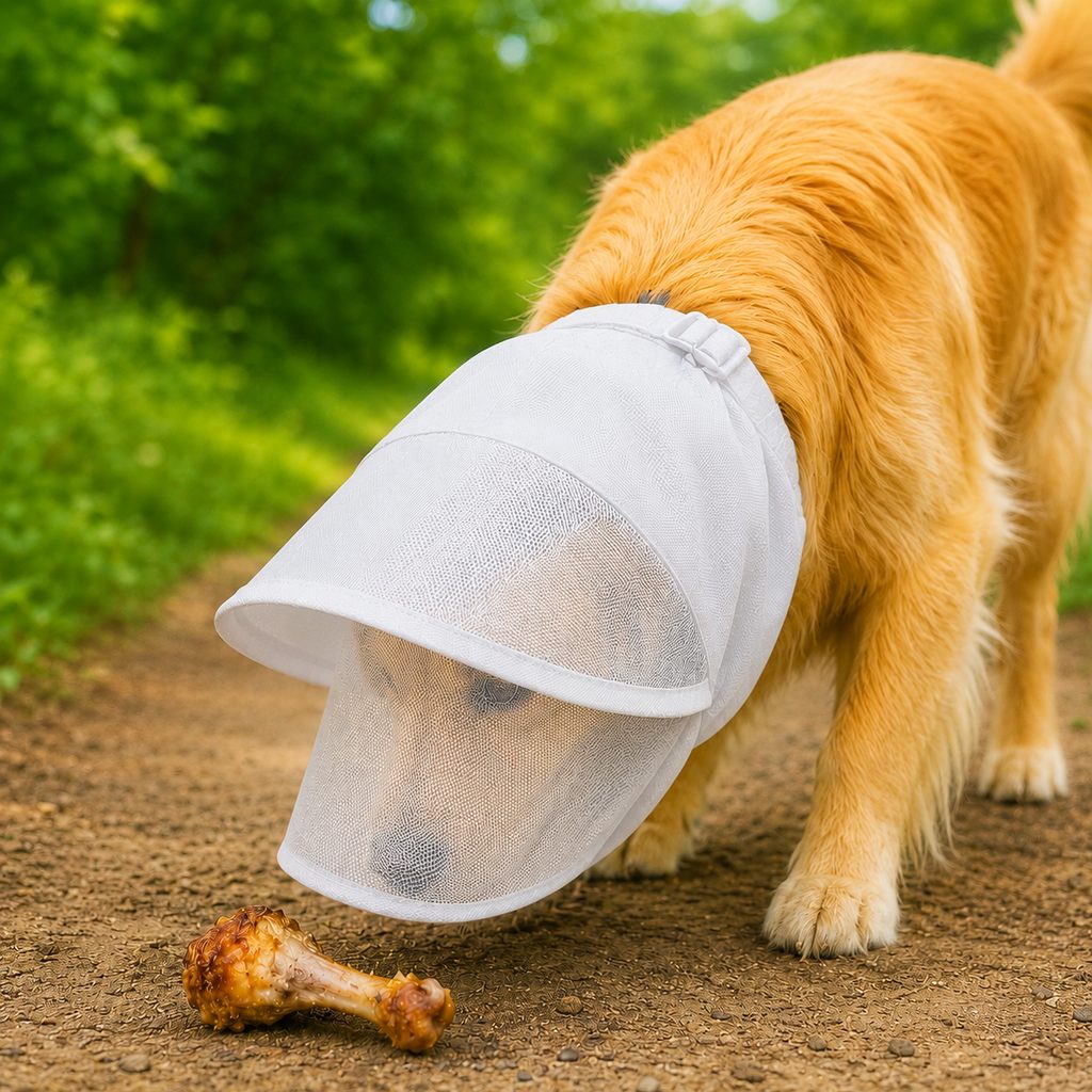 Breathable Anti-Scavenging Dog Muzzle for Walks – Mesh Hood Helps Block Food Scraps & Trash