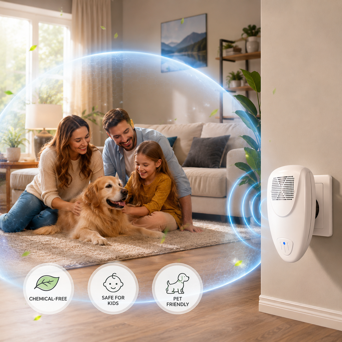 Plug-In Ultrasonic Pest Deterrent Device for Bedrooms & Living Rooms – Silent Electronic Indoor Insect Repellent for Homes, Apartments, Hote