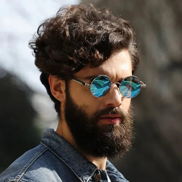 Vintage Round Sunglasses Polarized UV400 Protection Metal Frame Gothic Industrial Design for Men Women Everyday Outdoor | Thomler