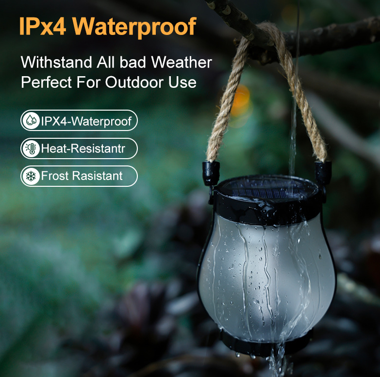 USB Rechargeable Portable Lantern with Hemp Handle & Auto Light Sensor for Patio Deck Porch Bedroom Camping Outdoor Indoor Ambient Lighting | Thomler