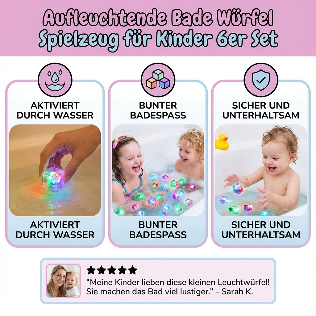 Light-Up Bath Cubes for Kids 6-Pack Waterproof LED Floating Toys Sensory Play Color-Changing Glow Cubes for Toddlers Bathtub Fun | Thomler