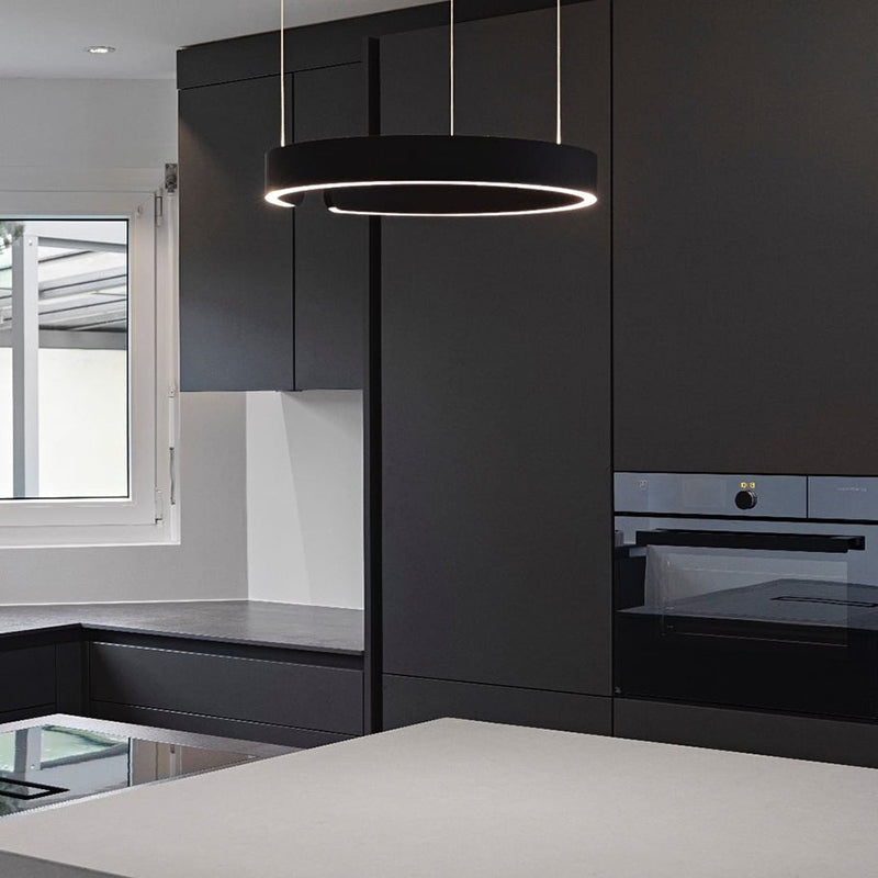 Runde LED-Deckenleuchte Aluminiumring 50 cm, höhenverstellbar für Kücheninsel, Essbereich, Foyer, moderne hängende Halo-Leuchte, Energieeffizient | Thomler
