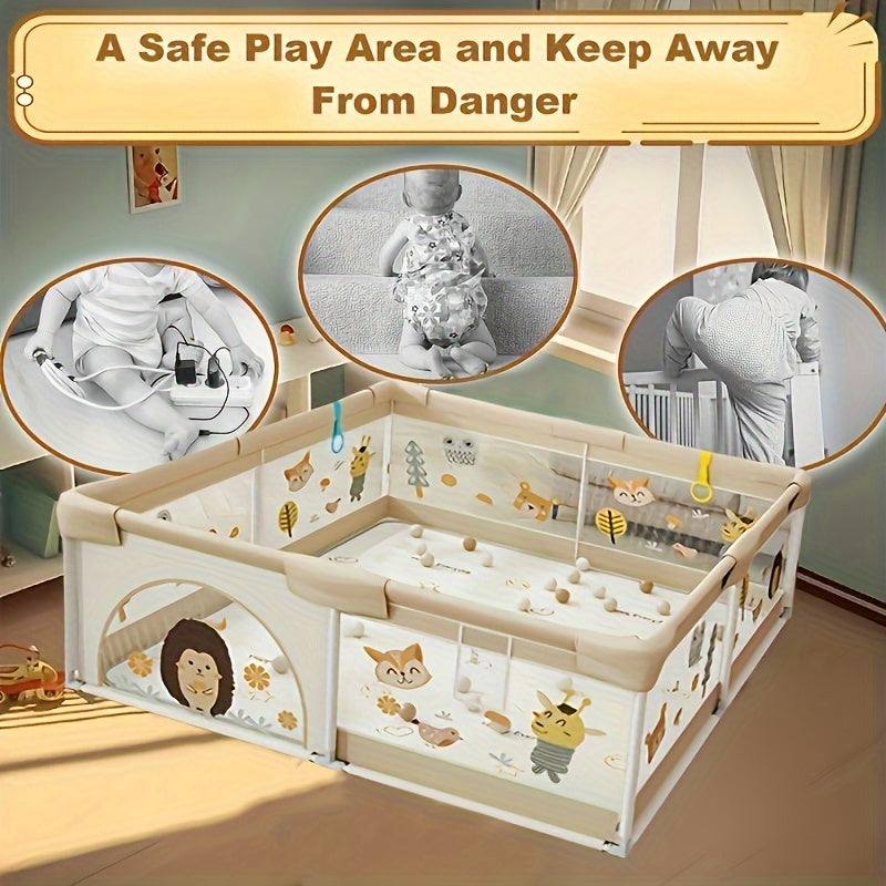 Cushioned Baby Play Yard with Animal Prints for Safe Indoor & Outdoor Exploration | Thomler