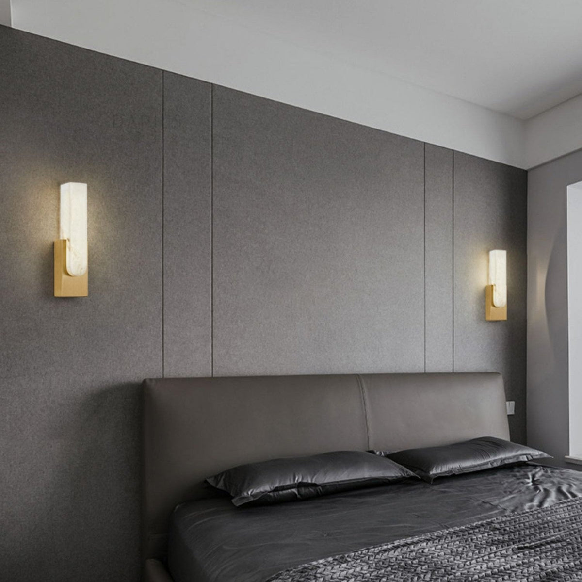 LED Sconce Light 20 Inch Vertical Alabaster Shade Gold Base Hardwired Modern Bedroom Hallway Wall Fixture for Contemporary Homes | Thomler