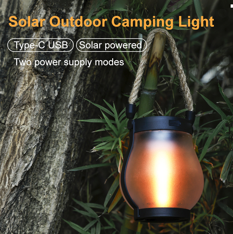 USB Rechargeable Portable Lantern with Hemp Handle & Auto Light Sensor for Patio Deck Porch Bedroom Camping Outdoor Indoor Ambient Lighting | Thomler