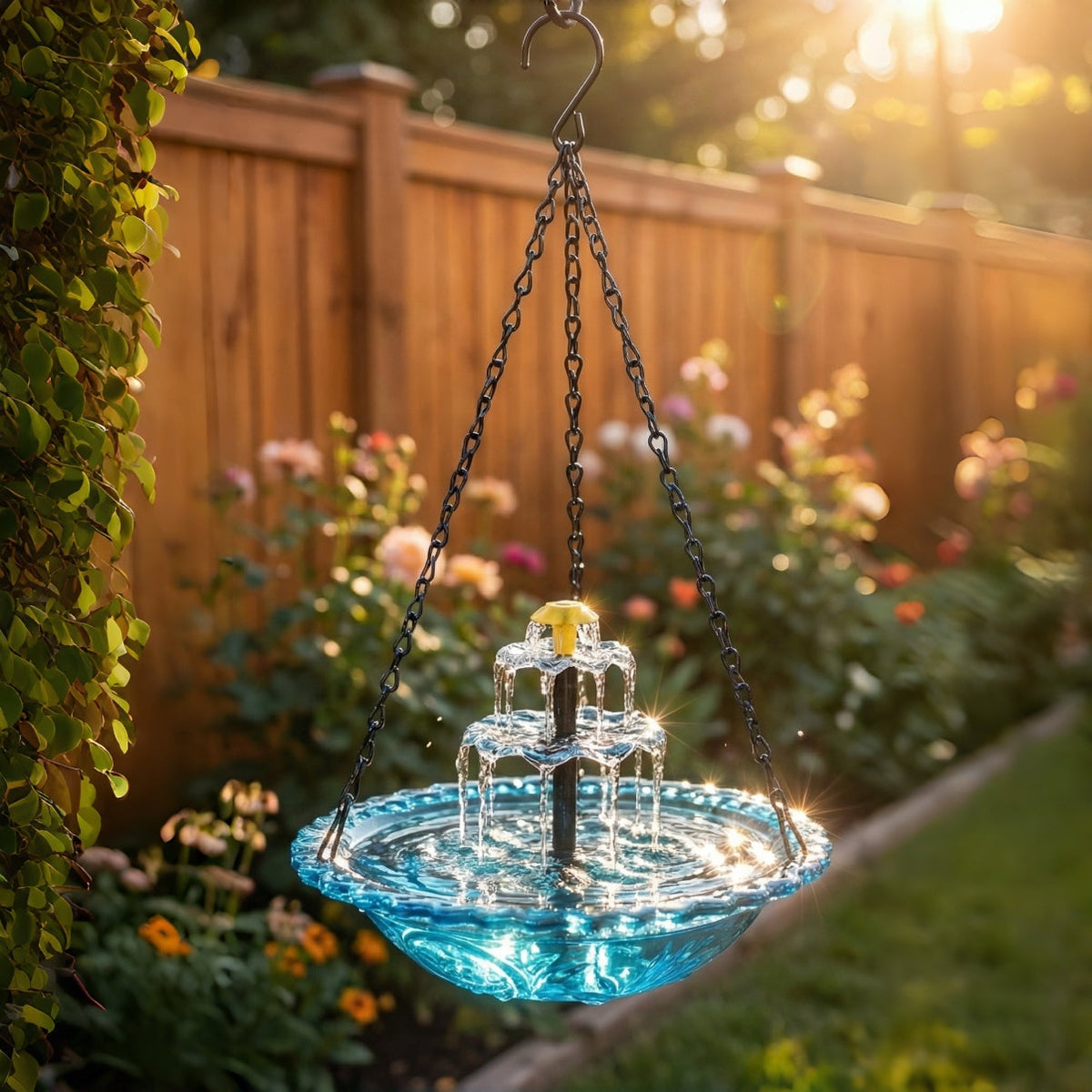 Solar Powered Outdoor Bird Bath with Cascading Water Feature in Glass for Patio and Backyard Wildlife | Thomler