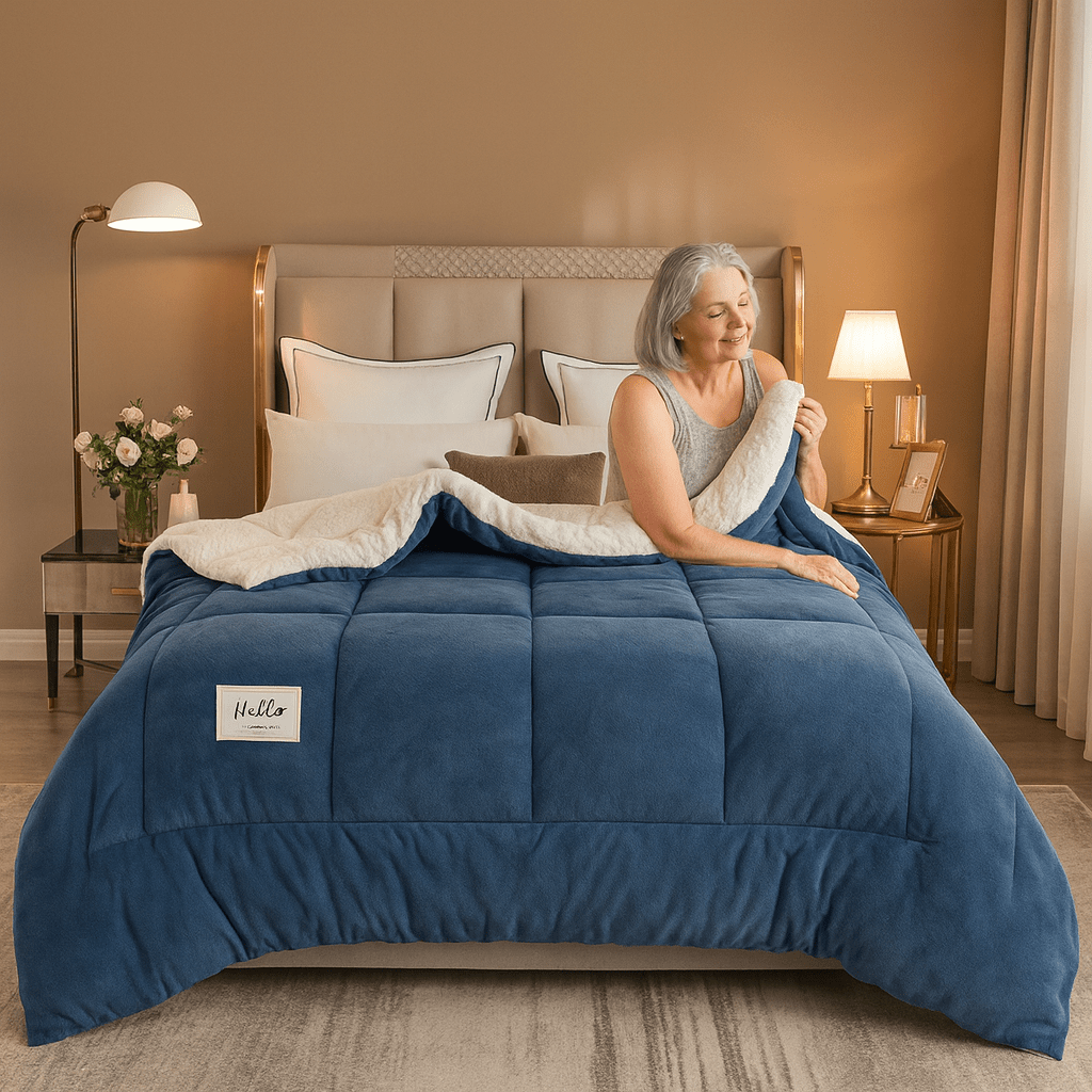 Plush Two-Sided Comforter for Bedroom - Checkered Microfiber & Fleece Blanket - Year-Round Lightweight Throw for Queen or Full Bed - Machine | Thomler