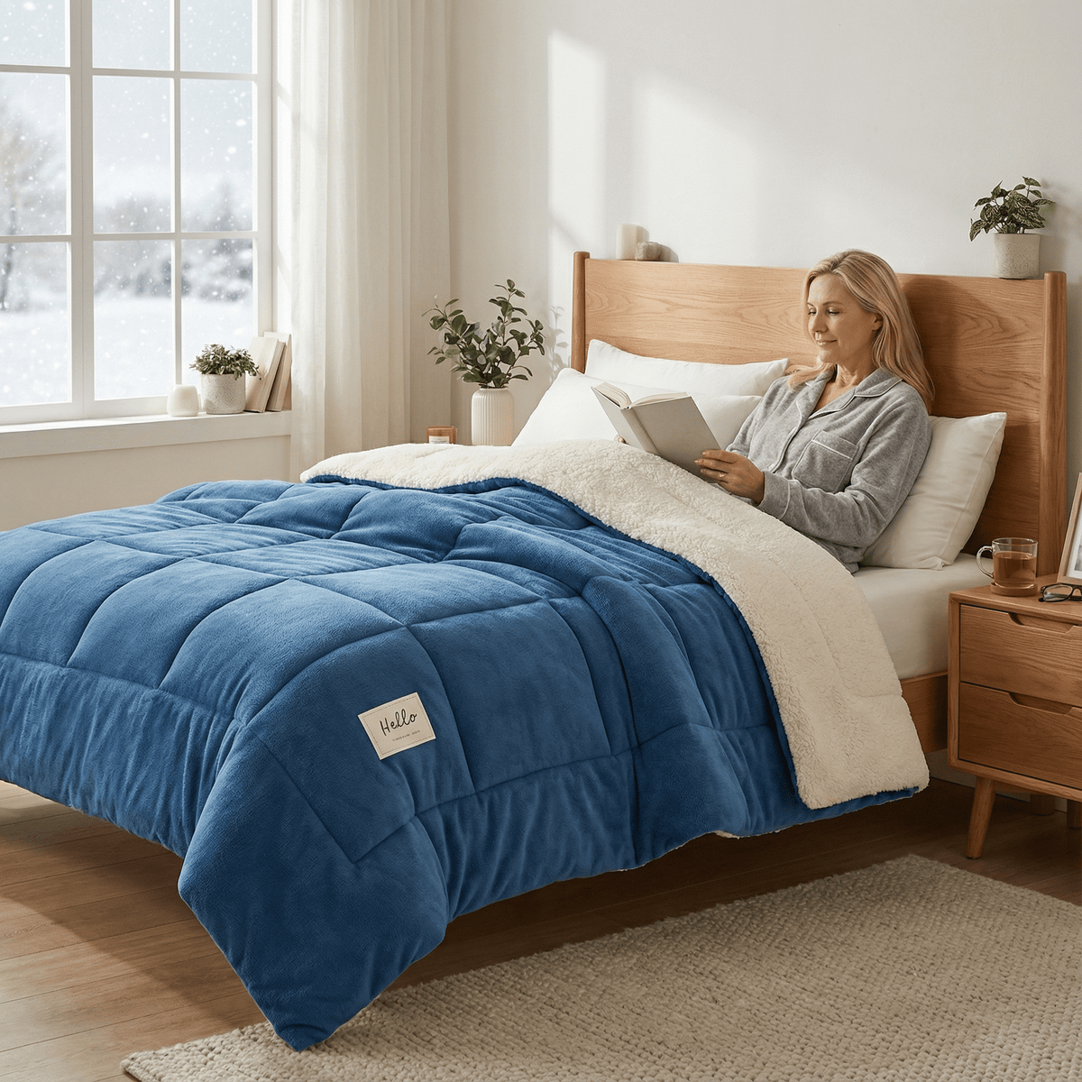 Plush Two-Sided Comforter for Bedroom - Checkered Microfiber & Fleece Blanket - Year-Round Lightweight Throw for Queen or Full Bed - Machine | Thomler