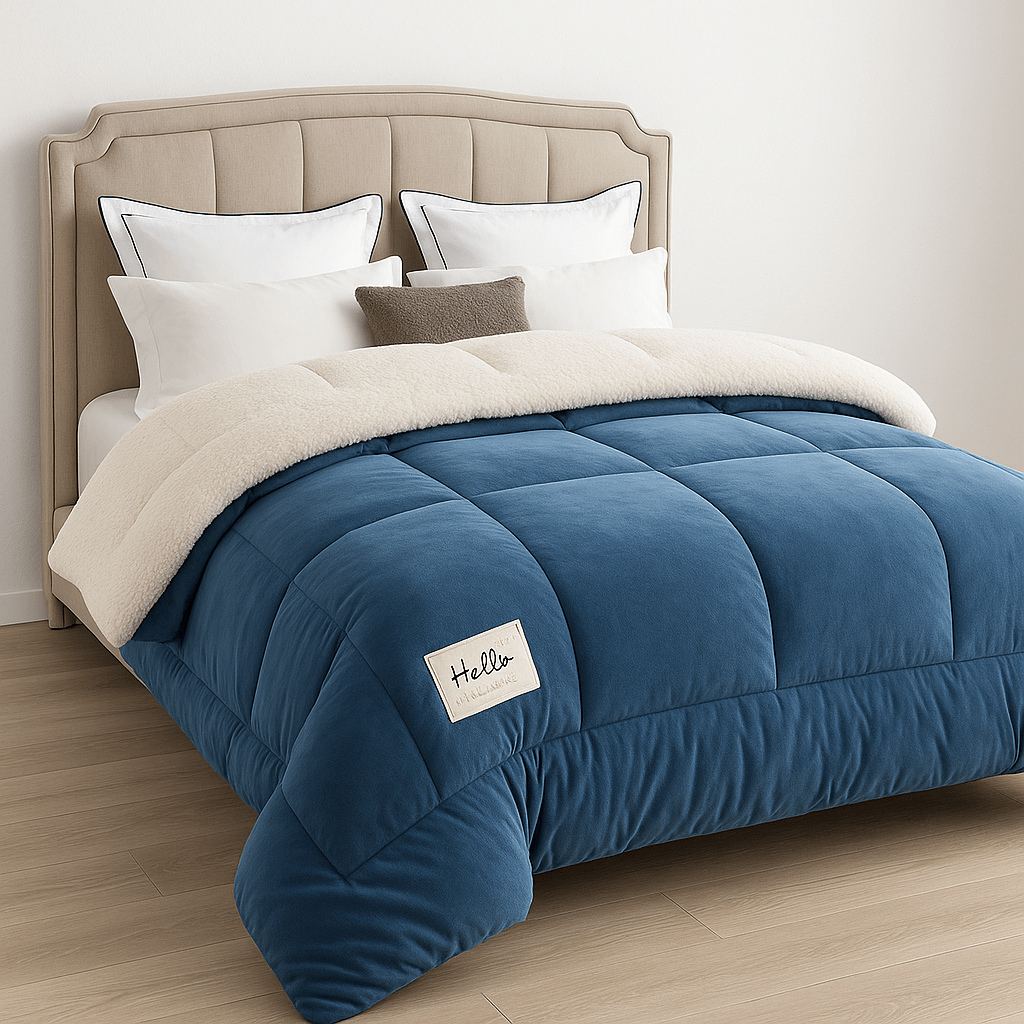 Plush Two-Sided Comforter for Bedroom - Checkered Microfiber & Fleece Blanket - Year-Round Lightweight Throw for Queen or Full Bed - Machine | Thomler