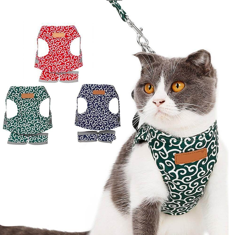 Kattenharnas & Lijnset | Ademend Mesh Vest voor Buitenavonturen | Verstelbaar Anti-trekontwerp voor Katten & Kleine Honden