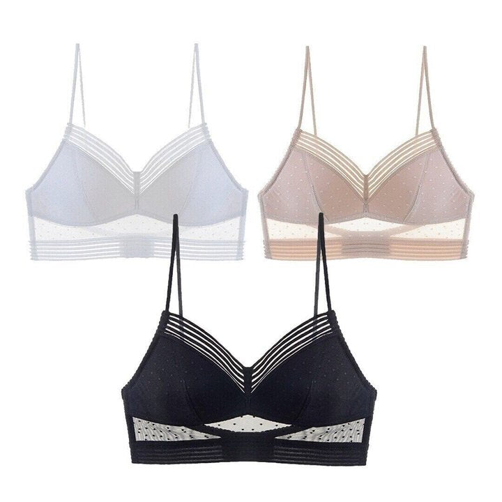 Bralette de encaje sin aros con cuello en V, sujetador cómodo de soporte para mujer con tirantes ajustables para uso diario