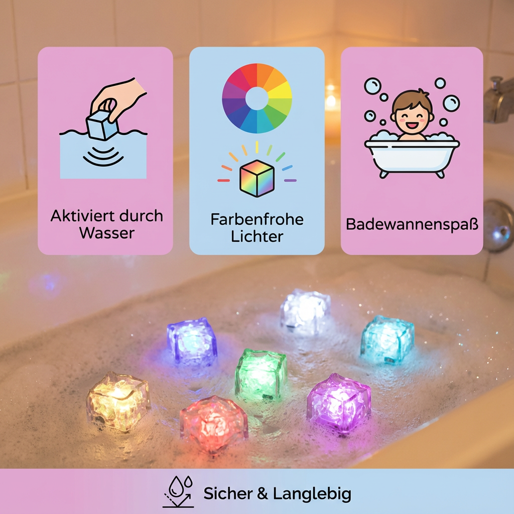 Light-Up Bath Cubes for Kids 6-Pack Waterproof LED Floating Toys Sensory Play Color-Changing Glow Cubes for Toddlers Bathtub Fun | Thomler