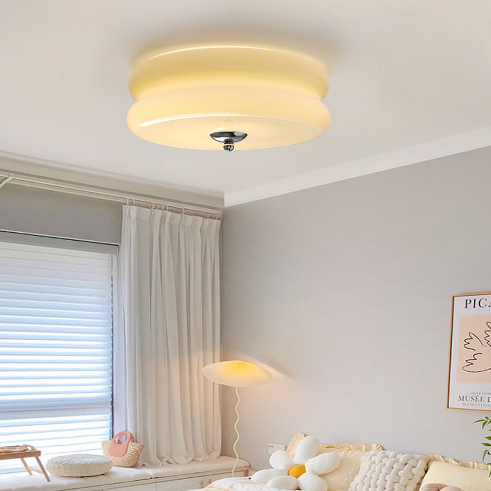 Round Flush Mount LED Fixture with 3 Color Temperatures Glass Metal 5 in Height for Bedroom Dining Room Kitchen Adjustable Kelvin Switch Mod | Thomler