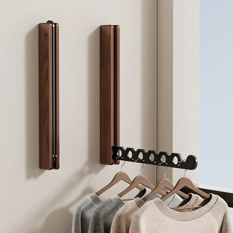 Wall-Mounted Folding Clothes Rack in Wood for Bedrooms, Entryways & Small Spaces | Space-Saving Garment Hanger with Easy Install | Thomler
