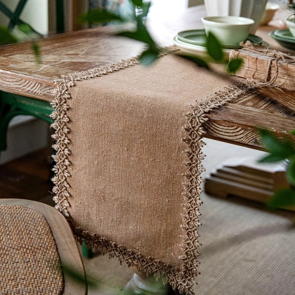 Geweven jute tafelloper voor eettafels 30 cm x 180 cm Natuurlijk beige boerderijstijl dressoirkleed middelpunt decor boho keuken rustieke interieurstyling | Thomler