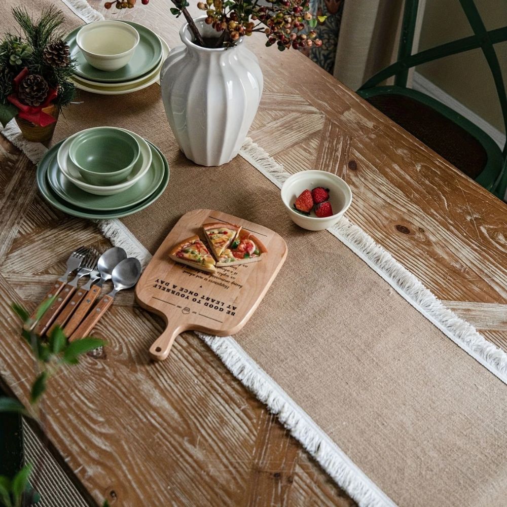 Woven Jute Runner for Dining Tables 12 in x 71 in Natural Beige Farmhouse Buffet Cloth Centerpiece Decor Boho Kitchen Rustic Home Styling | Thomler
