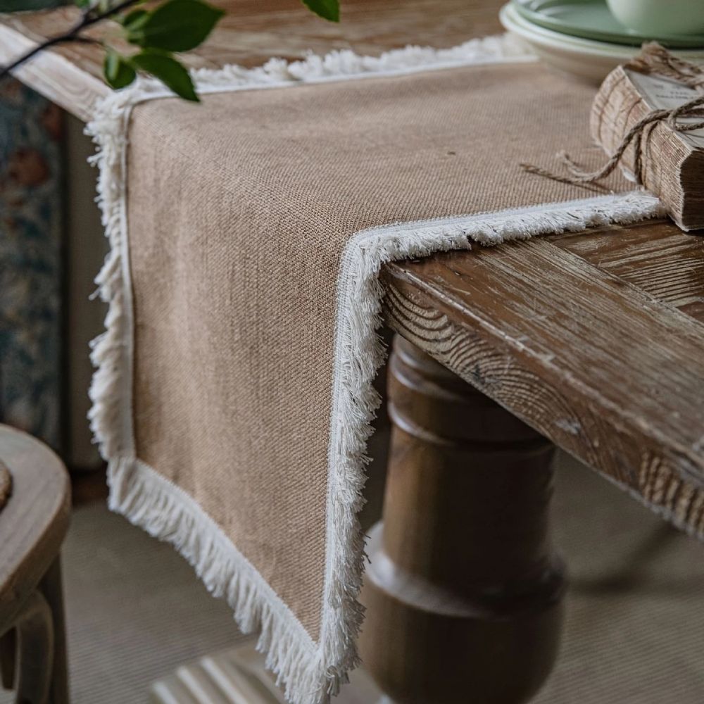 Geweven jute tafelloper voor eettafels 30 cm x 180 cm Natuurlijk beige boerderijstijl dressoirkleed middelpunt decor boho keuken rustieke interieurstyling | Thomler