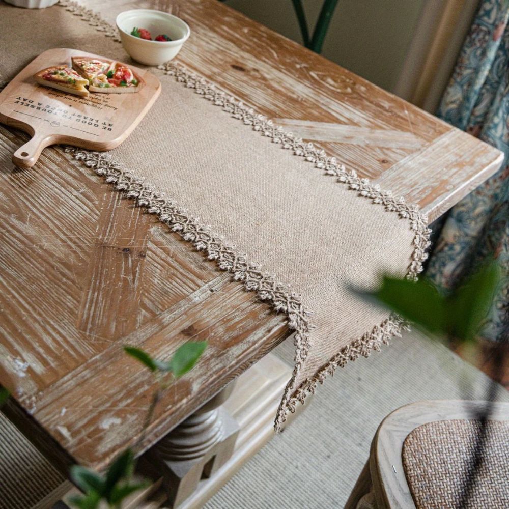 Woven Jute Runner for Dining Tables 12 in x 71 in Natural Beige Farmhouse Buffet Cloth Centerpiece Decor Boho Kitchen Rustic Home Styling | Thomler