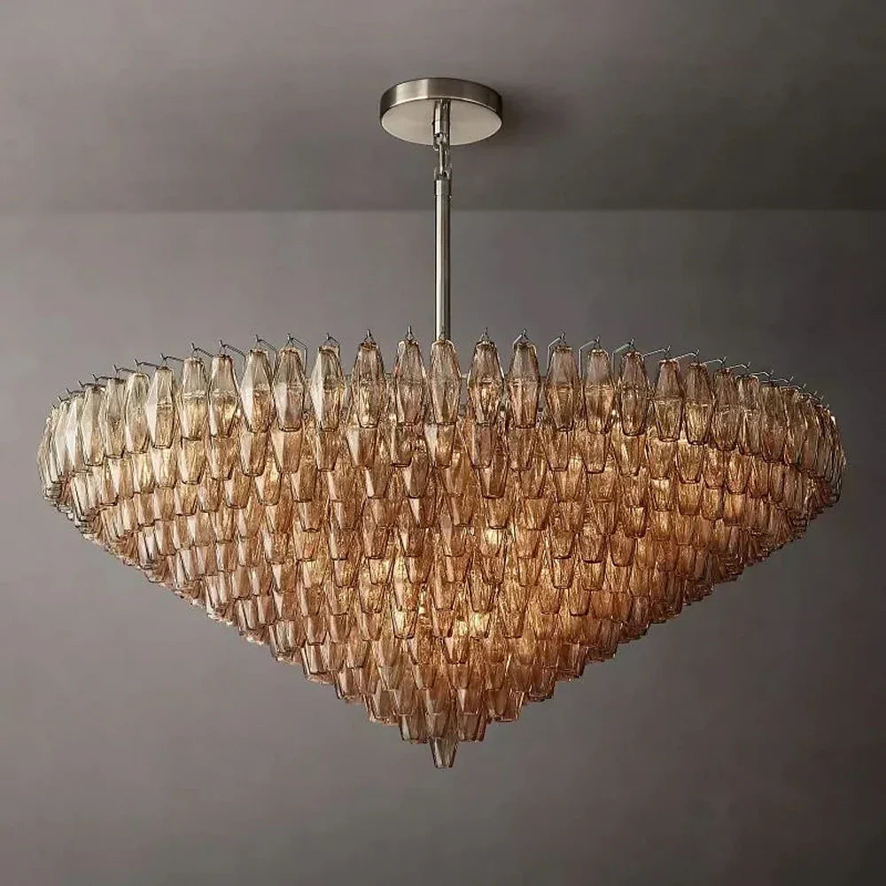 Multi-Tier Crystal Glass Fixture 37-Inch Round Statement Piece for Formal Dining Foyers Entryways Contemporary Homes Adjustable Height Layer | Thomler