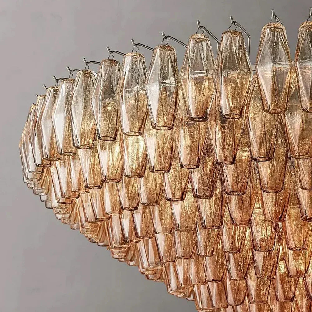 Multi-Tier Crystal Glass Fixture 37-Inch Round Statement Piece for Formal Dining Foyers Entryways Contemporary Homes Adjustable Height Layer | Thomler