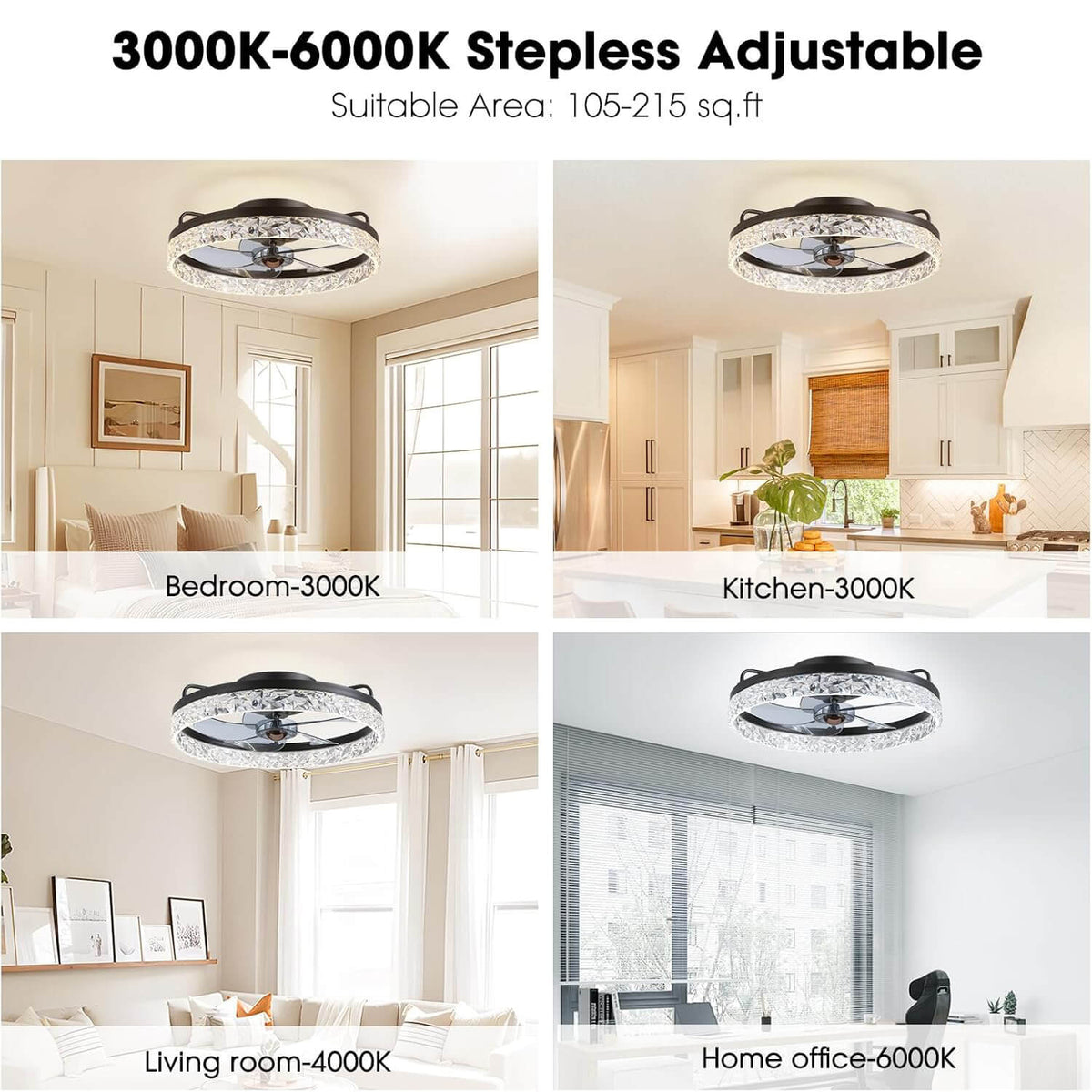 Dimmable LED Ceiling Fan with Light 20 Inch Black Iron 6-Speed Reversible Blades 3 Color Temperatures for Bedroom Living Room Dining Room Ki | Thomler