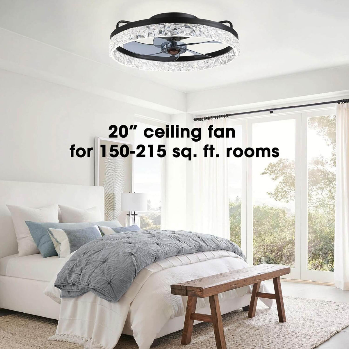 Dimmable LED Ceiling Fan with Light 20 Inch Black Iron 6-Speed Reversible Blades 3 Color Temperatures for Bedroom Living Room Dining Room Ki | Thomler