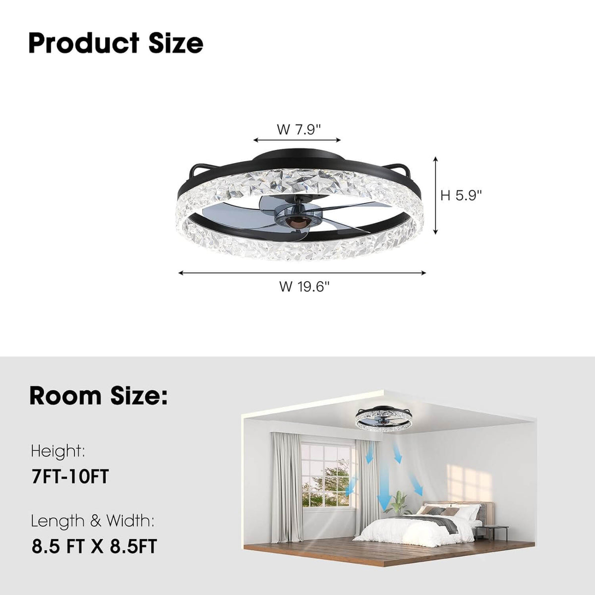 Low-Profile Flush Mount Ceiling Fan with Dimmable LED Light & Remote 20 Inch for Bedroom Living Room Kitchen Dining Reversible Blades 6 Spee | Thomler