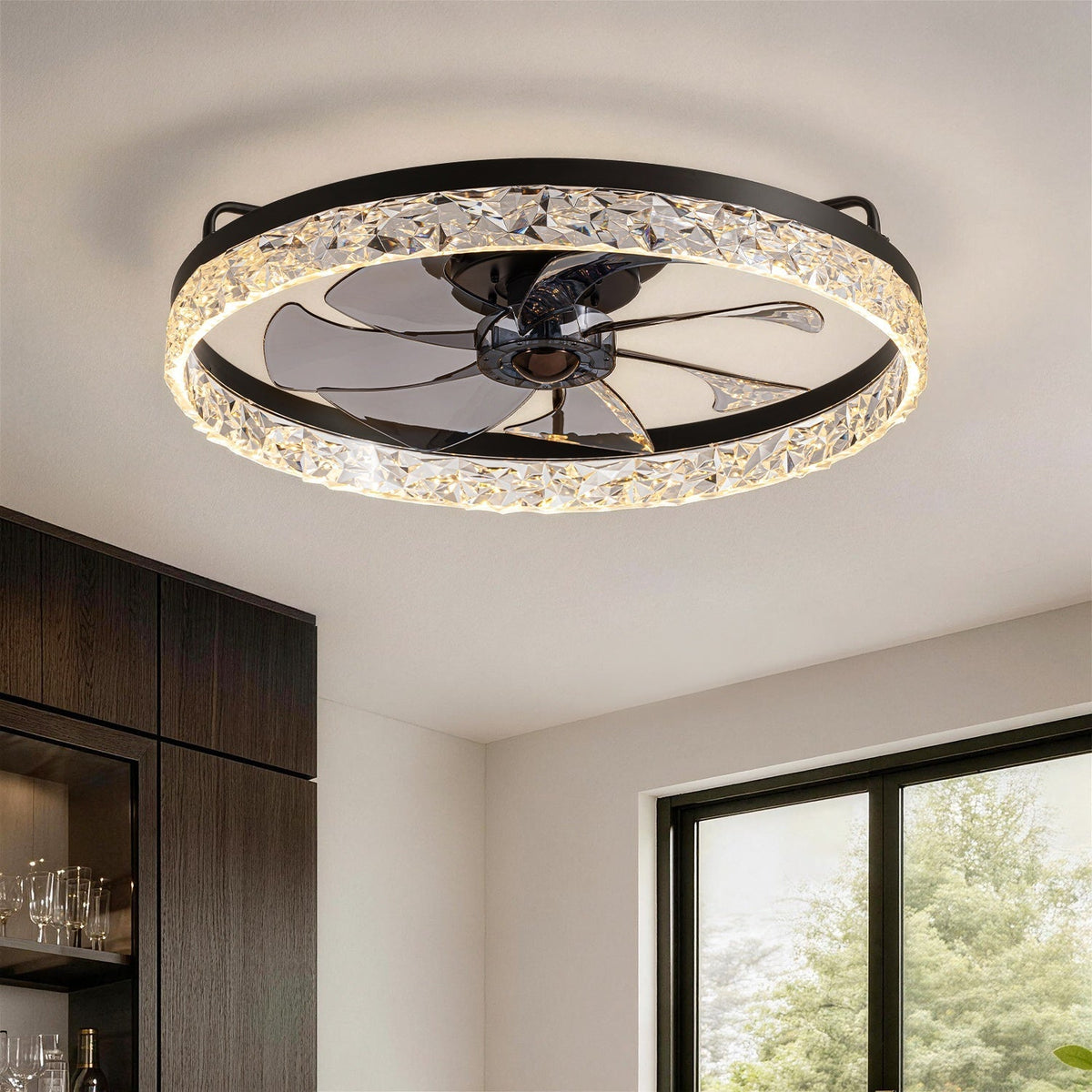 Dimmable LED Ceiling Fan with Light 20 Inch Black Iron 6-Speed Reversible Blades 3 Color Temperatures for Bedroom Living Room Dining Room Ki | Thomler
