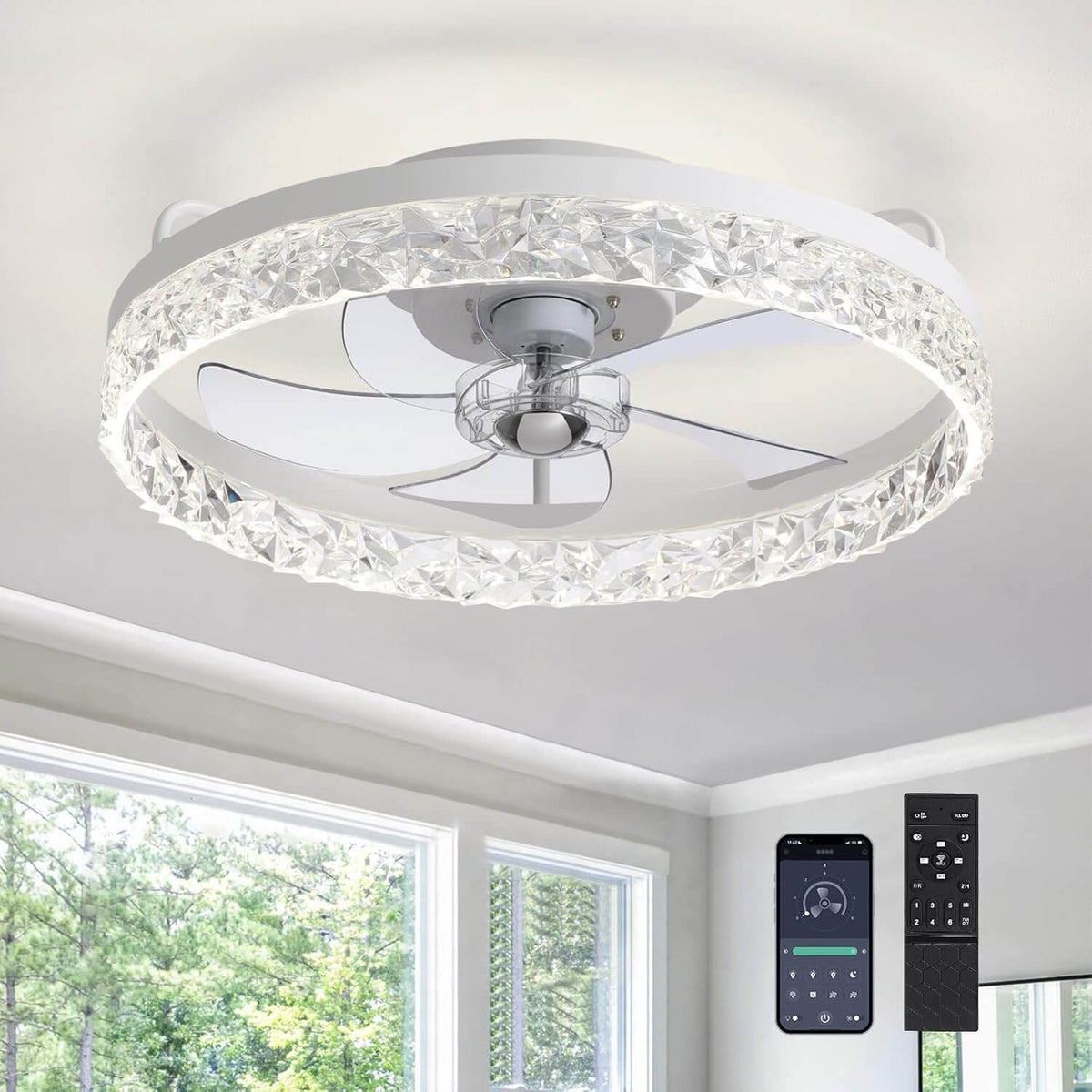 Low-Profile Flush Mount Ceiling Fan with Dimmable LED Light & Remote 20 Inch for Bedroom Living Room Kitchen Dining Reversible Blades 6 Spee | Thomler